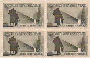 1960 World Refugee Year Block of 4 4c Postage Stamps, Sc# 1149, MNH, OG