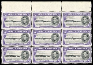 Ascension 1938 KGVI ½d block LONG CENTRE BAR TO E superb MNH. SG 38b,38ba.