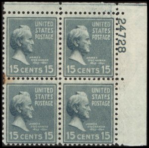 US #820 BUCHANAN MNH UR PLATE BLOCK #24728