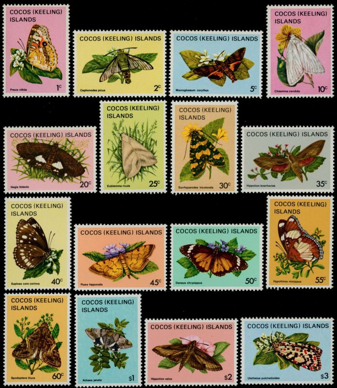 COCOS (KEELING) ISLANDS Sc 87-102 MNH 1983 Butterflies/Moths - Complete Set