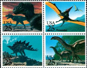 1989 25c Prehistoric Animals, Tyrannosaurus, Block of 4 Scott 2422-25 Mint VF NH
