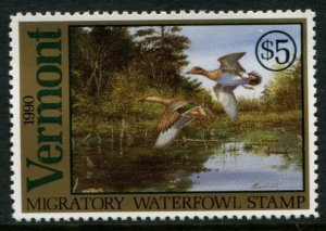VT5 US $5 Vermont 1990 Migratory Waterfowl Stamp, MNH