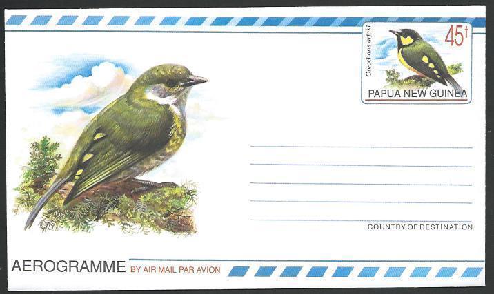 PAPUA NEW GUINEA 45t Berry Peckers :  Bird aerogramme fine unused..........10902