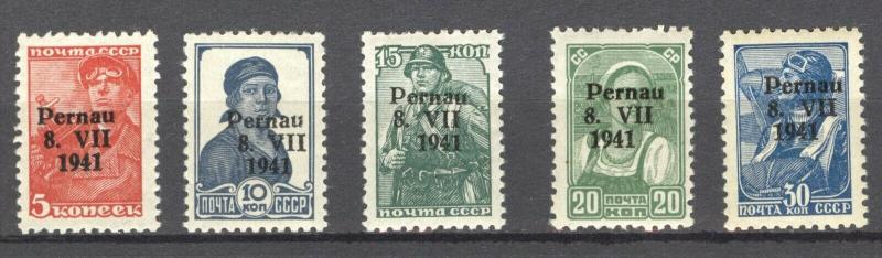 German Occupation 1941 Estonia, Pernau Mi. 5 to 9 MNH, no faults