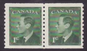 Canada-Sc#295- id7-unused NH og coil pair-1c green KGVI-Postes-Postage omitted-1