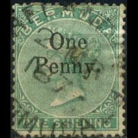 BERMUDA 1875 - Scott# 15 Queen Surch. 1p Used short perf.