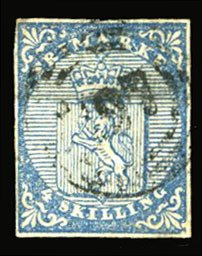 Norway #1 Cat$165, 1855 4s blue, used, margins all around