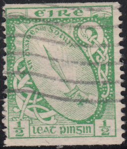 Ireland 1934 used Sc #91 1/2p green ´Sword of Light´ coil