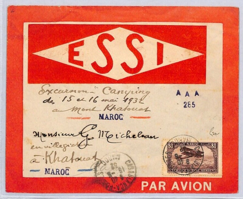 France Cols MOROCCO Cover Air Mail ESSI Advert Casablanca 1932 {samwells}ZF63