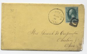 1875 Princeton IL 3ct banknote cover negative C fancy cancel w letter [6214.18]