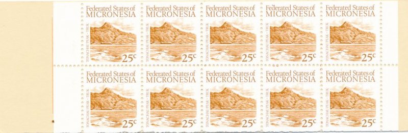 Micronesia sc# 36a MNH Booklet of 10 stamps 25c Tonachau Peak Truk (Chuuk)