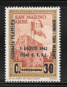 San Marino Scott 200 Unused HOG - 1942 Rimini/San Marino Stamp Day Surcharged