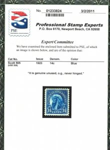 USA #565 Extra Fine Never Hinged **With Certificate**