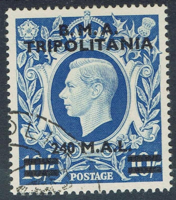 BRITISH OCCUPATION ITALIAN COLONIES 1948 BMA TRIPOLITANIA KGVI 240M ON 10/- USED