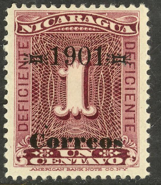 NICARAGUA 1901 1c Numeral Issue with Ornaments at Either Side of 1901 Sc 152b MH