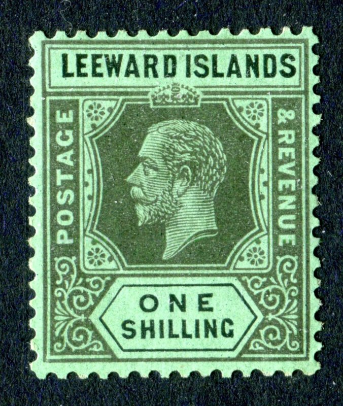 Leeward Islands 1921 KGV. 1s black/emerald. Die I. Mint. LH. SG87.