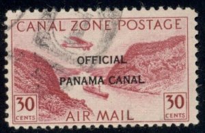 CANAL ZONE #CO11, 30¢ rose lake type II, used w/postal cancel & thus quite rare