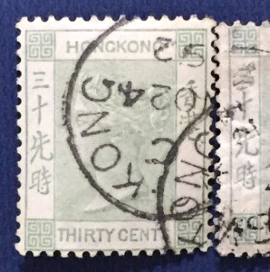 HONG KONG 1891 QV 30c Used wmk CA SG#39 HK4586
