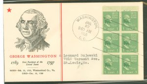 US 804b 1939 1c Washington (part of the presidential/prexy series) pane of six on an addressed first day cover with a Linprint c