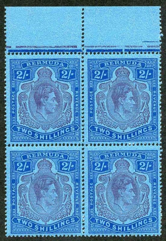 Bermuda SG116cf KGVI 2/- purple and blue/deep blue (ord) GASH in CHIN variety