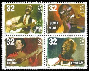 PCBstamps   US #3212/3215a Block $1.28(4x32c)Folk Musicians, MNH, (4)