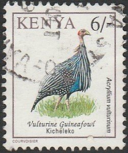 Kenya #601A 1996 6shill. Vultrine Guinea Fowl USED-Fine-NH.