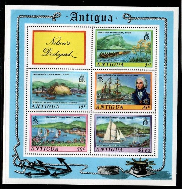 Antigua 1975 - Ships and Boats - Sheet of 5 Stamps - Scott #373A - MNH