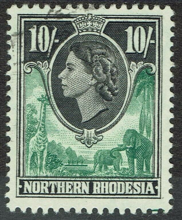 NORTHERN RHODESIA 1953 QEII GIRAFFE AND ELEPHANTS 10/- USED