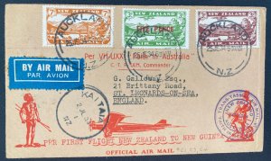 1934 Aukland New Zealand First Flight airmail Cover FFC To Kaitaia New Guinea
