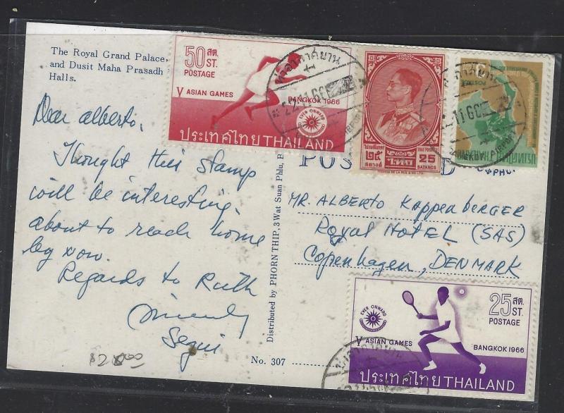 THAILAND (P0412BB)  1960  PPC  4 STAMPS INCL 2 ASIAN GAMES TO DENMARK