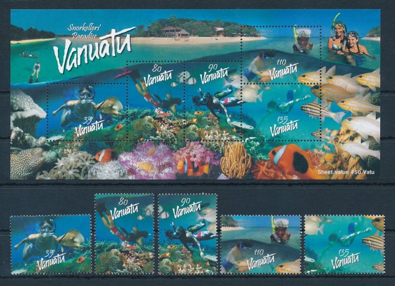 [110813] Vanuatu 2003 Marine life fish Snorkeling With souvenir sheet MNH