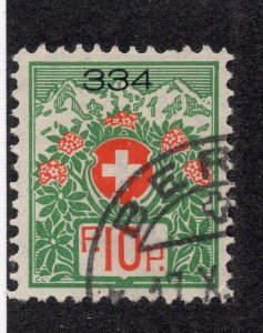 Switzerland 1927 10c green & red Franchise, Scott S11 used, value = 25c