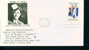 US Sc# 1756 FDC George M. Cohan Actor Composer B&W Cachet