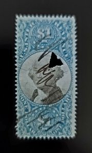 1871 $1 U.S. Internal Revenue, Blue & Black, George Washington, R118