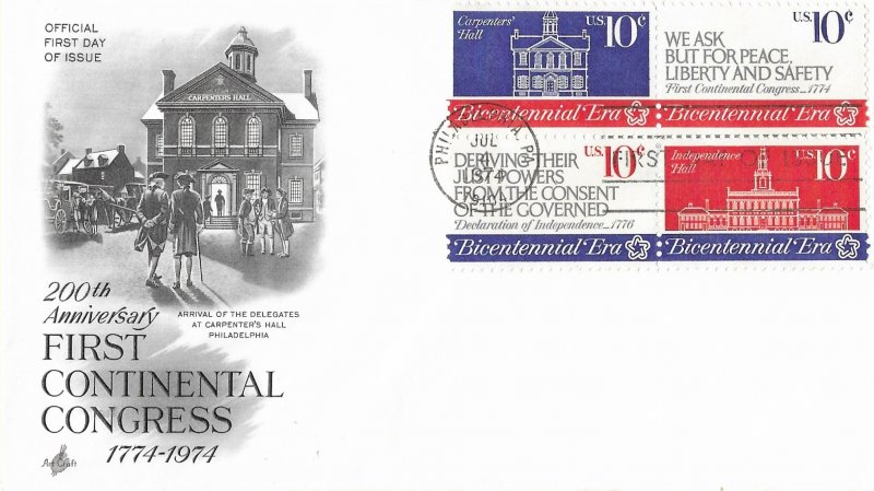 1974 FDC, #1546a, 10c First Continental Congress, Art Craft