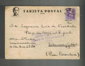 1939 Leon Spain Internment camp postcard cover to Barcelona Eduardo Foradada