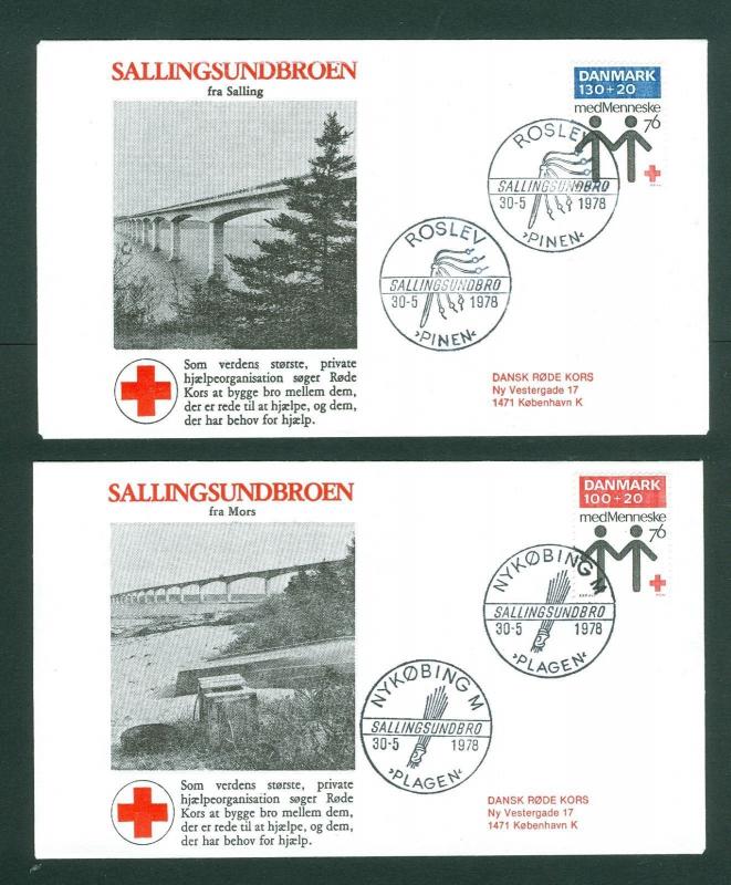 Denmark. 2 FDC. 1978. Red Cross Semi-Postal. Sallingsund Bridge. Ship Cancel.