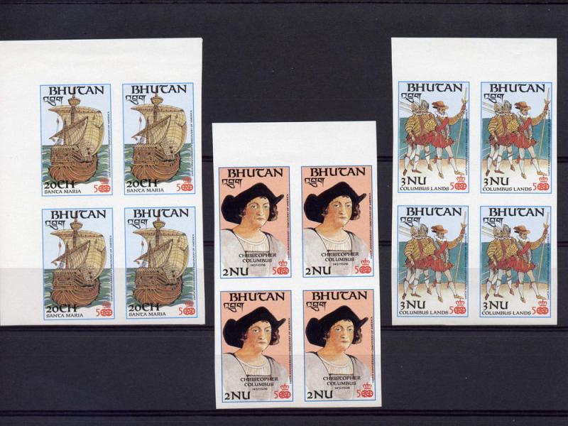 500th.Ann.Disc.America Bhutan 584/9 set Block of 4 Imper.MNH