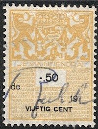 NETHERLANDS 1924 50c Revenue Used VF