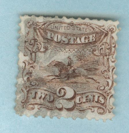 USA Scott 113 used 1869 stamp,cork cx horse mail carrier