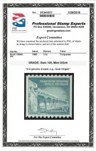 Scott #1054A Single, Small Holes  PSE GEM 100 MNH-2024 SMQ Value $175.00