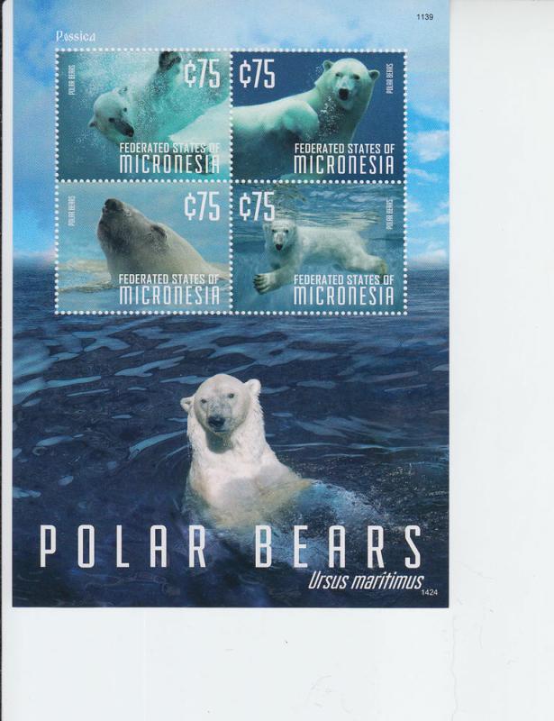 2014 Micronesia Polar Bear MS4 (Scott 1092) MNH