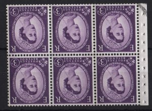 GB 1960 3d sideband wmk inverted booklet pane of 6 good perfs, v light bend, u