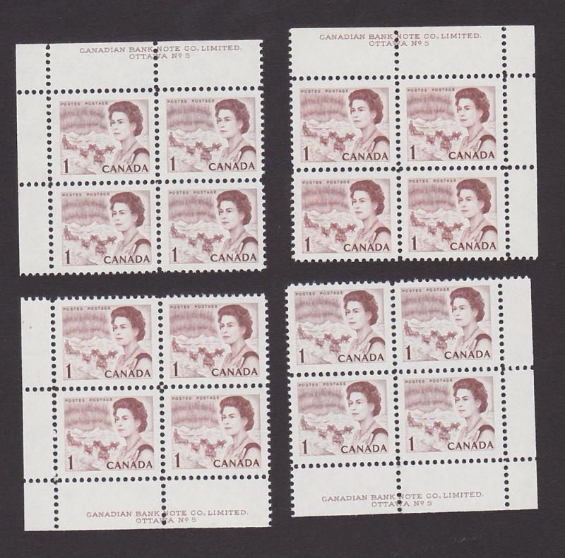 Canada 454iii VF MNH Plate 5 Corner Block Set