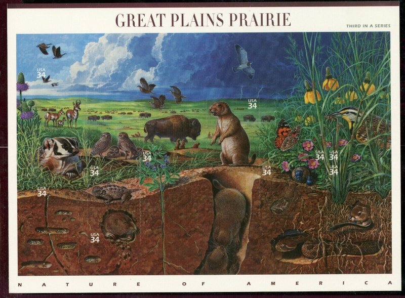 Scott 3506 GREAT PLAINS PRAIRIE 34 Cent MNH Sheet of 10