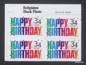 BOBPLATES #3558 Happy Birthday Plate Block F-VF MNH CV=$3~See Details for #s/Pos
