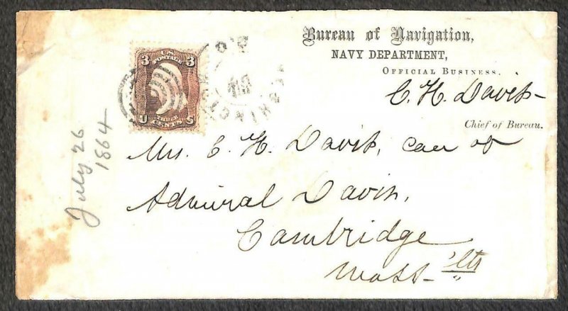 USA #65 STAMP WASHINGTON DC NAVY DEPARTMENT CIVIL WAR C.H. DAVIS COVER 1864