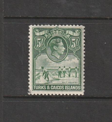 Turks & Caicos Islands 1938 GV1 Defs, 5/- Yellowish Green LMM SG 204 