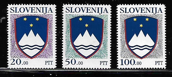 SLOVENIA 112-114 MNH NATIONAL ARMS HIGH VALUES, MOUNTAINS AND STARS