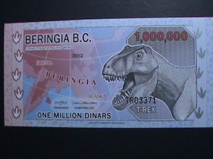 BERINGIA-2012-COLLECTIBLE-ONE MILLION DINARS-DINOSAURS-UNC-POLYMER CURRENCY-VF